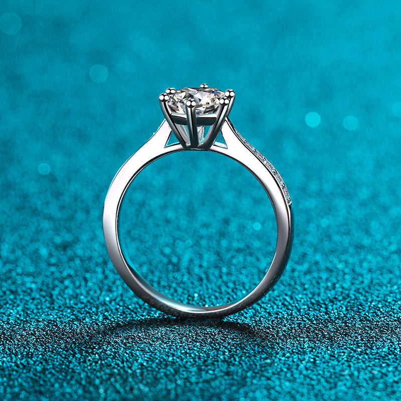 1 carat moissanite six claw silver ring, view 5 - MRSLM