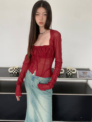 long sleeve lace-up corset top, view 5 - MRSLM