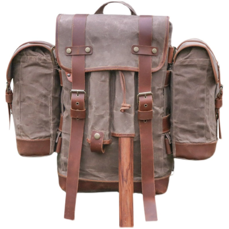 oil wax canvas camping backpack, view 4 - MRSLM
