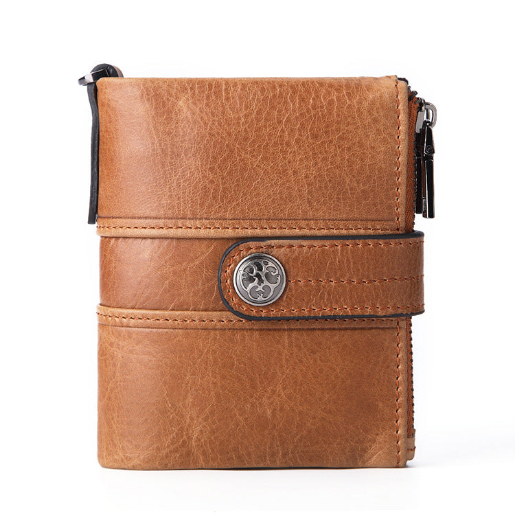 retro cowhide zipper wallet, view 3 - MRSLM