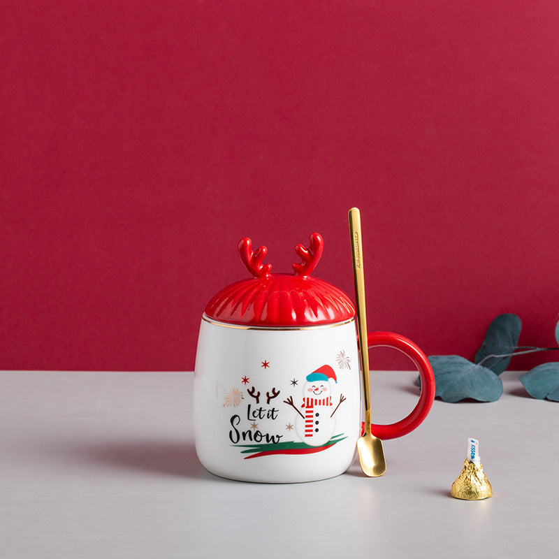 Christmas ceramic mug with lid and spoon, view 5 - MRSLM