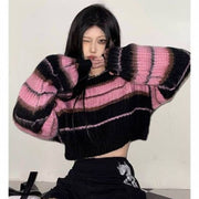 contrast color striped short knit sweater, view 3 - MRSLM