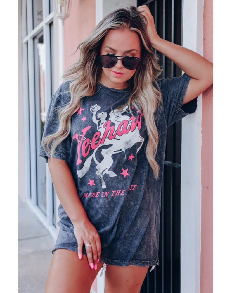 retro letter print round neck mid-length tee, view 5 - MRSLM