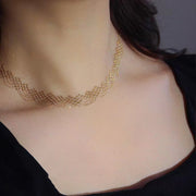 silver gold bead lace clavicle chain necklace, view 3 - MRSLM