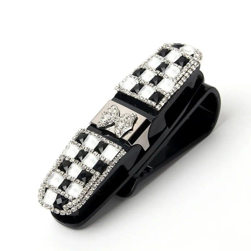 rhinestone flower car sunglass holder, view 3 - MRSLM