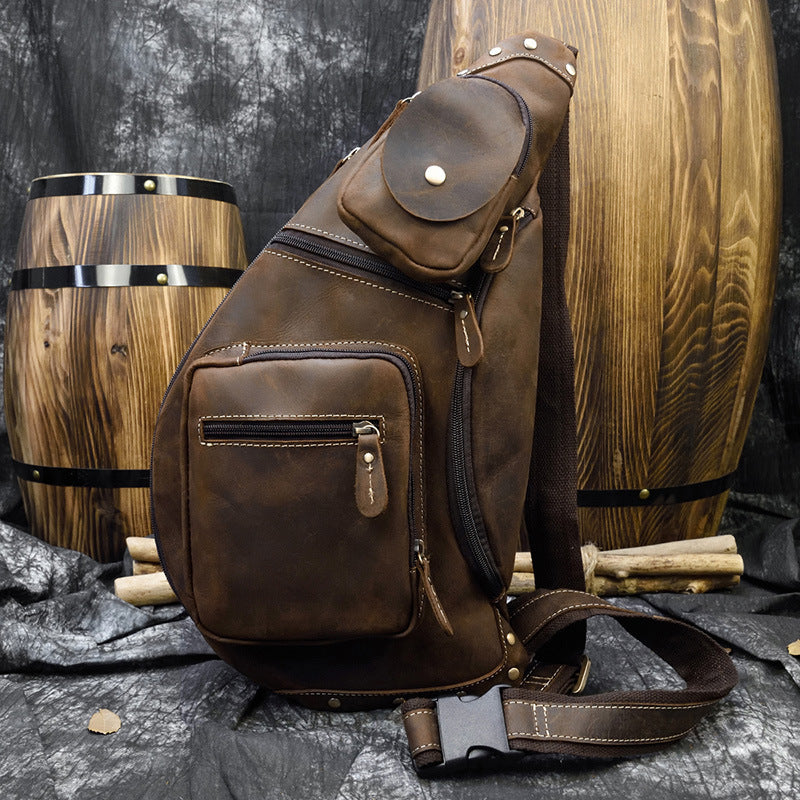 Retro men's crazy horse leather chest bag, view 9 - MRSLM