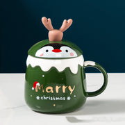 Christmas reindeer ceramic mug with lid and spoon, view 4 - MRSLM