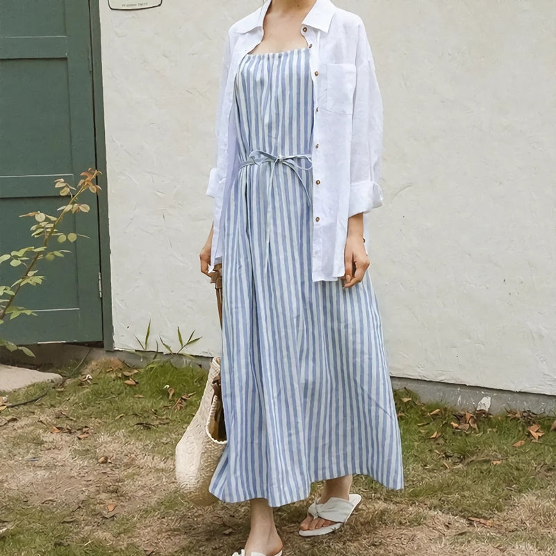 striped maxi dress, view 3 - MRSLM