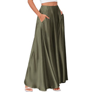 Women's satin A-line midi skirt with pockets, view 11 - MRSLM