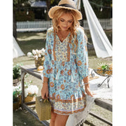 bohemian v-neck mini dress, view 7 - MRSLM