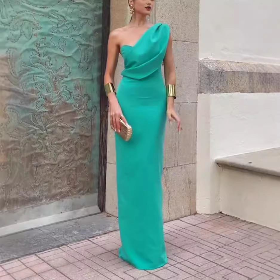 Fashion Casual Women's Solid Color Off Shoulder Dress