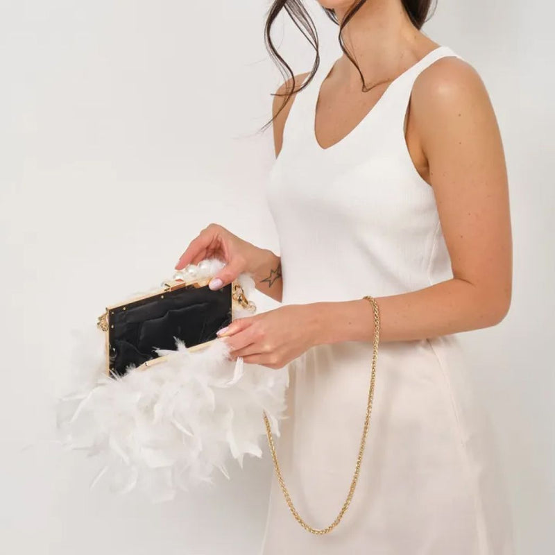 feather pearl top-handle clutch, view 10 - MRSLM