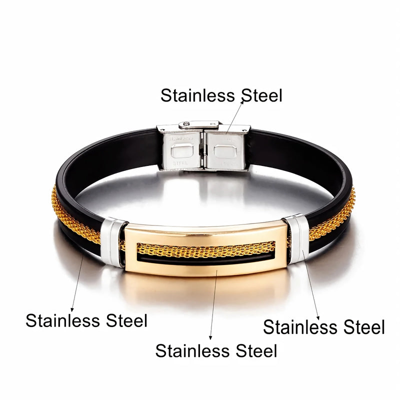 Men's steel and silicone bracelet with gold chain, view 6 - MRSLM