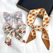 satin-feel ribbon hair ties and scarf set, view 3 - MRSLM