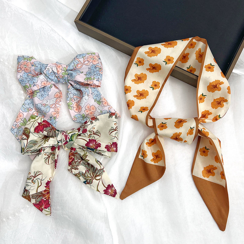 satin-feel ribbon hair ties and scarf set, view 3 - MRSLM