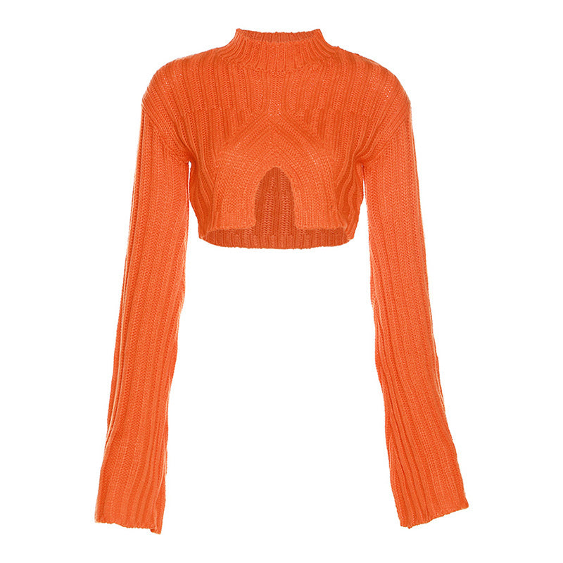 women's short open navel knit sweater, view 5 - MRSLM