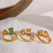 adjustable open ring with pink and green cubic zirconia, view 7 - MRSLM