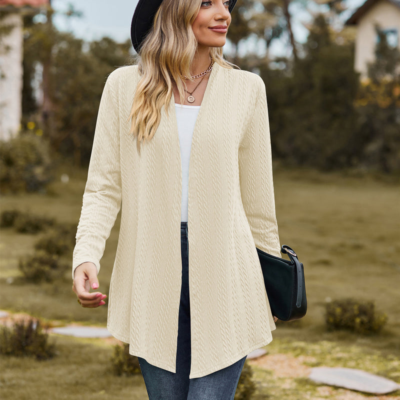 women's cotton twist knit long sleeve coat - MRSLM