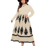 Printed plus size loose long sleeve dress, view 5 - MRSLM