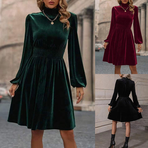 women's stand collar velvet dress - MRSLM