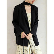 black blazer coat with neckline ribbon, view 3 - MRSLM