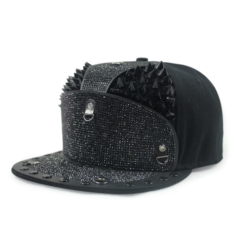 Punk armor rivet flat brim hat, view 3 - MRSLM