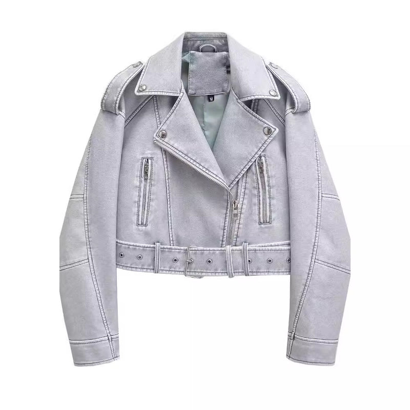 washed motorcycle jacket for women, view 3 - MRSLM