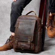 retro leather backpack, view 3 - MRSLM