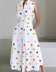 stand-up collar printed mid-length dress, view 4 - MRSLM