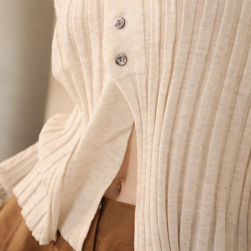 slim fit knitted cardigan with navel cut, view 5 - MRSLM