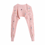 pink knitted cardigan shawl coat, view 4 - MRSLM