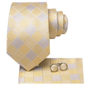 champagne plaid silk tie set for men, view 3 - MRSLM