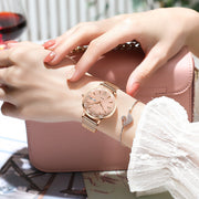 Women's rose gold mesh belt quartz watch, view 3 - MRSLM