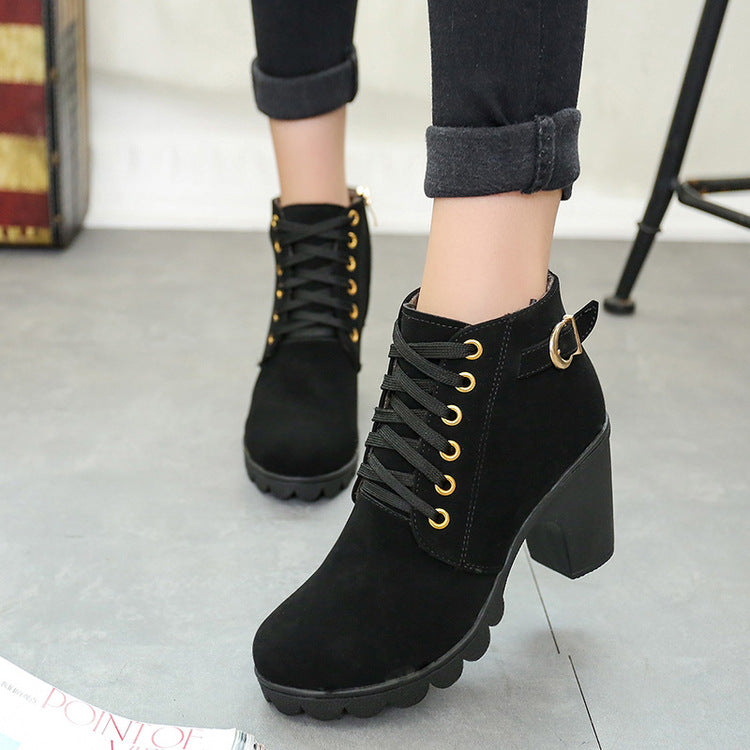 Chunky block heel buckle ankle boots, view 5 - MRSLM