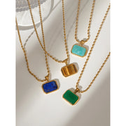 gold plated natural stone pendant necklace, view 8 - MRSLM