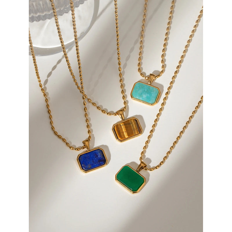 gold plated natural stone pendant necklace, view 8 - MRSLM