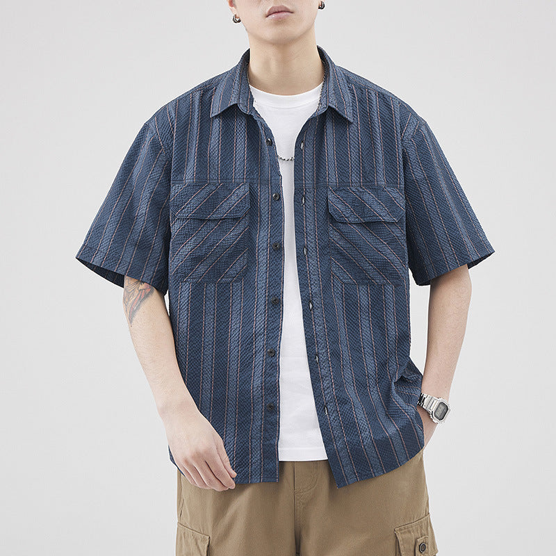 men's seersucker striped shirt, view 2 - MRSLM