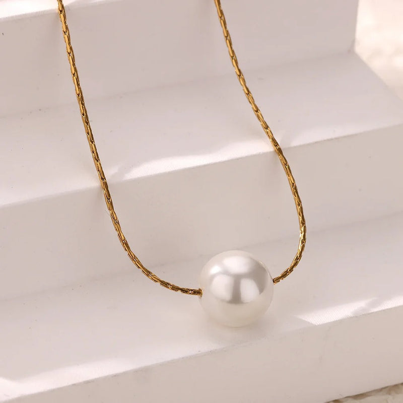 minimalist simulated pearl necklace, view 4 - MRSLM