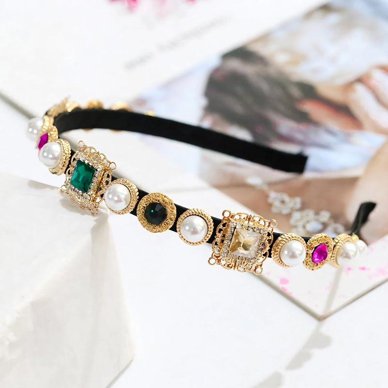 rhinestone and pearl headband, view 2 - MRSLM