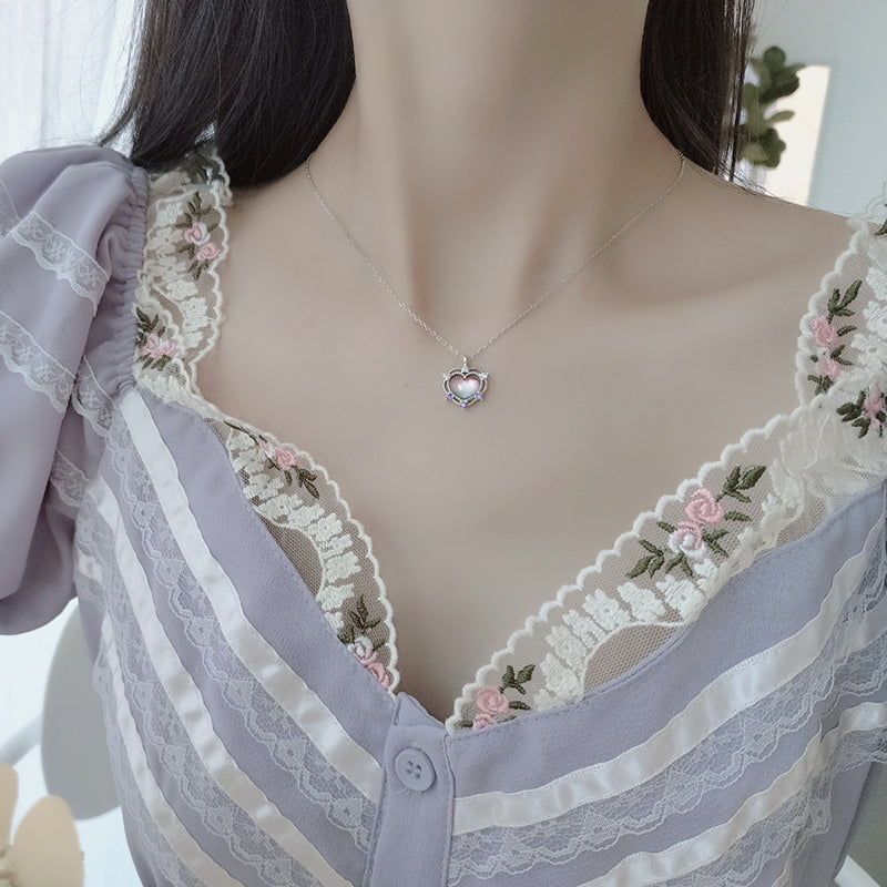 sterling silver peach amethyst heart necklace, view 5 - MRSLM