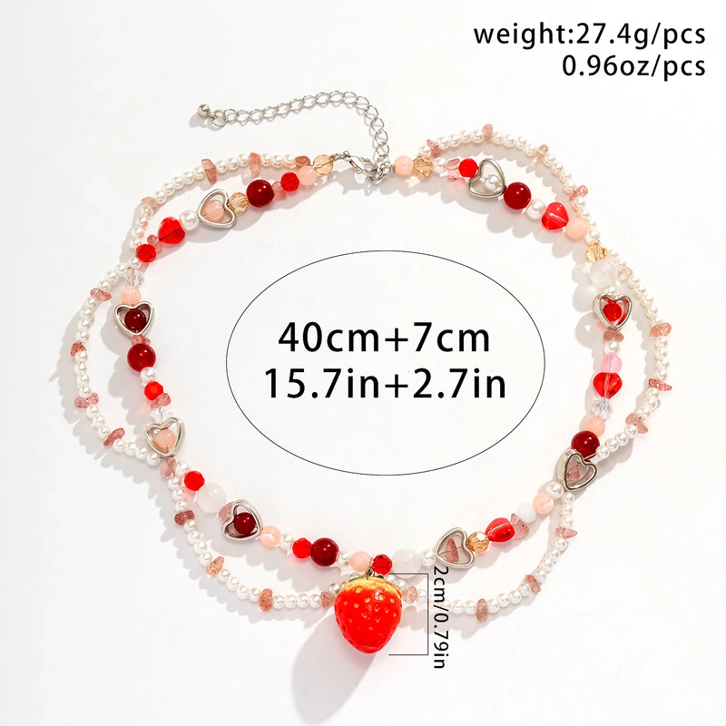 strawberry heart pearl choker necklace, view 8 - MRSLM
