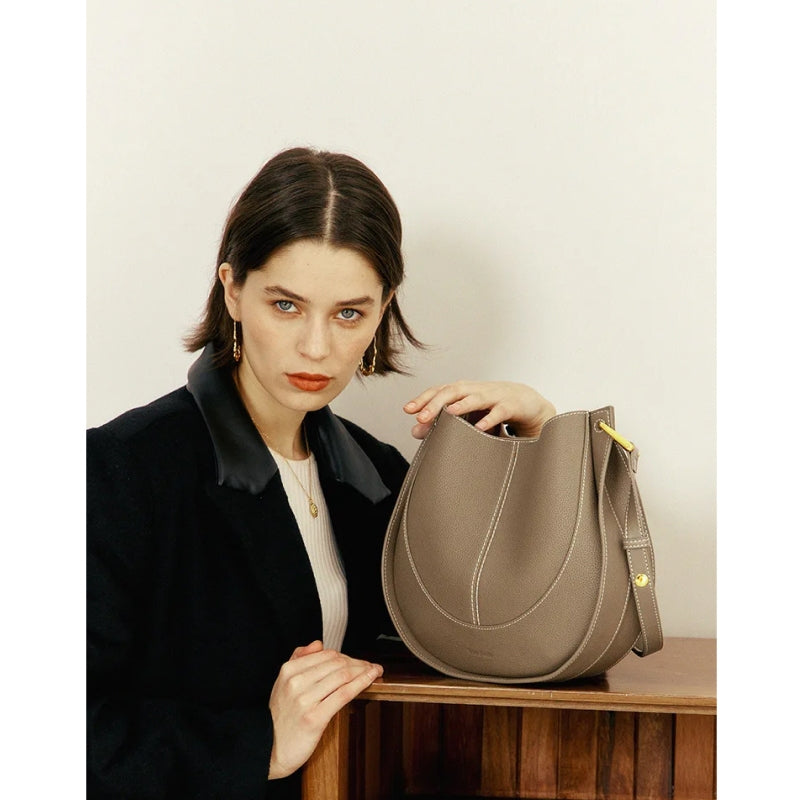 genuine leather hobo shoulder tote bag, view 5 - MRSLM