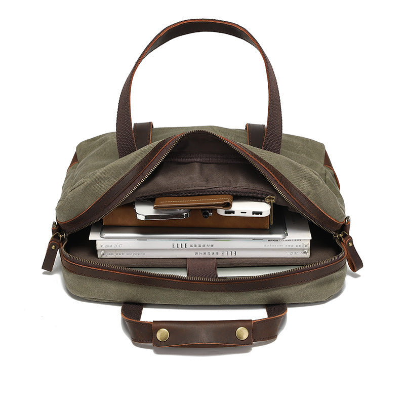 waxed canvas vintage travel briefcase, view 4 - MRSLM