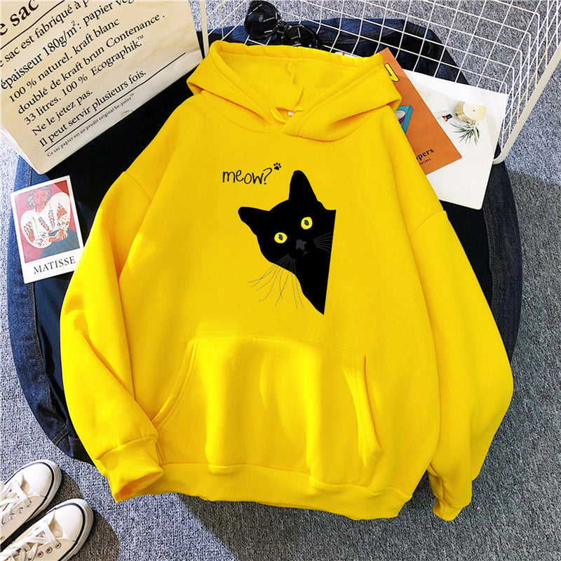 black cat print hooded sweater, view 10 - MRSLM