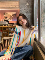 fringed striped sweater for women, view 5 - MRSLM