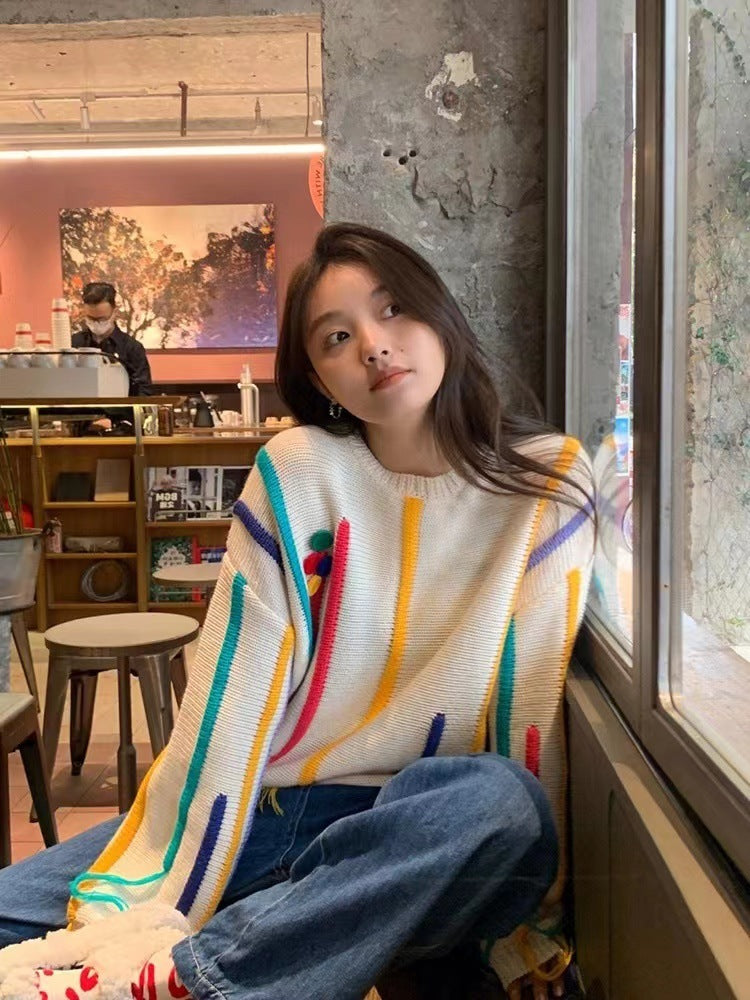 fringed striped sweater for women, view 5 - MRSLM