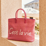 casual straw tote bag with letter decoration, view 7 - MRSLM