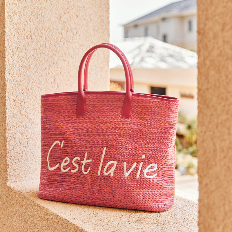 casual straw tote bag with letter decoration, view 7 - MRSLM