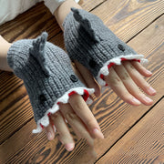 cartoon shark half finger knitted gloves - MRSLM