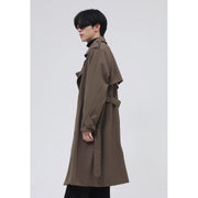 double breasted simple trench coat men with belt, view 6 - MRSLM